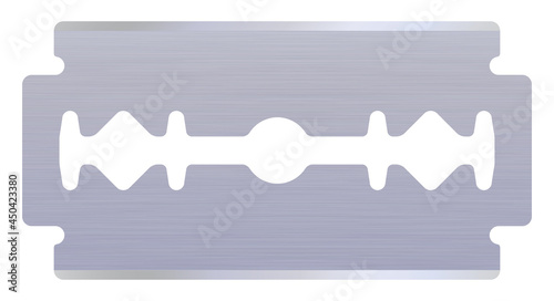 Realistic razor blade. Textured metal safety razor shape. A modern double-edge safety razor blade. 3D vector illustration isolated on white background.