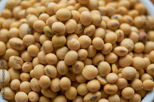 Macro shot of soybeans. Vegan food concept