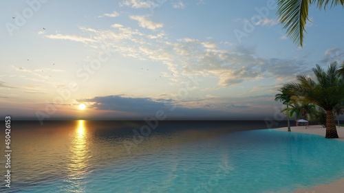 Fototapeta Naklejka Na Ścianę i Meble -  Romantic colorful sunset at the sea. The sun touches horizon. 
