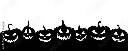 Black pumpkins silhouette on white. Halloween banner background.