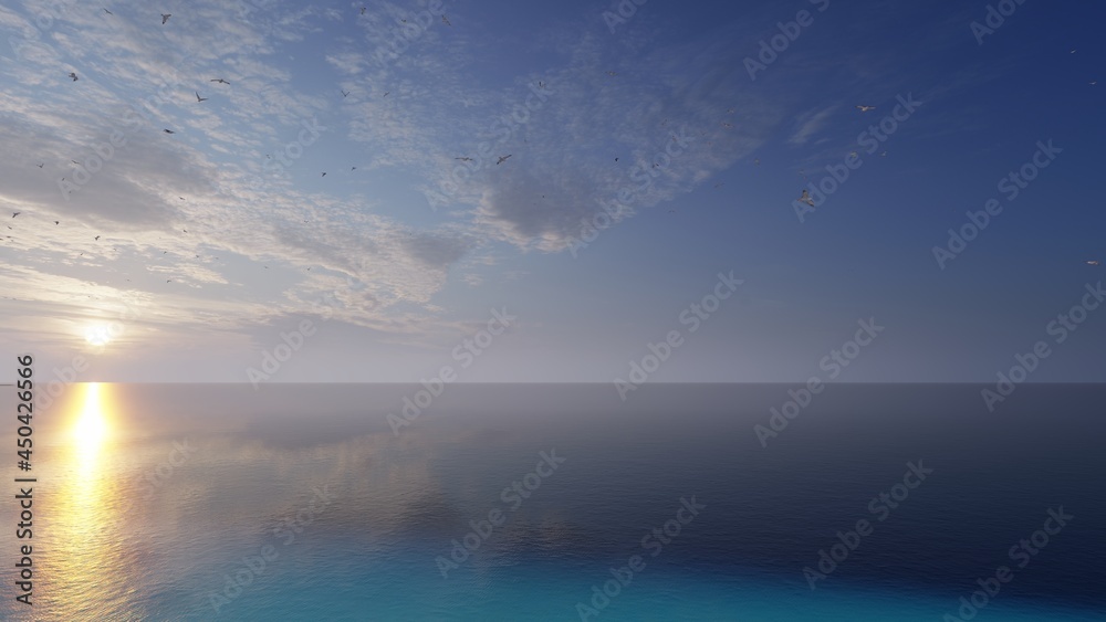 Fototapeta premium Amazing sea landscape. Dramatic sea sunset. Summer sunset seascape. Atlantic ocean beach sunsets. Seascape background. Tourism, travel, holdiay, summer concept. 