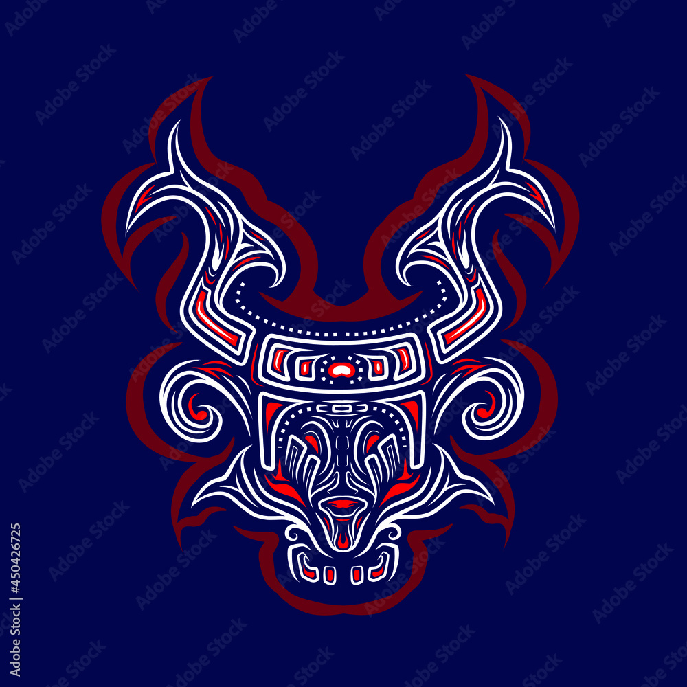 Asian Indonesian ethnic line art logo. Colorful tribal design with dark background. Abstract vector illustration Asian Indonesian ethnic line art logo. Colorful tribal design with dark background. Abstract vector illustration