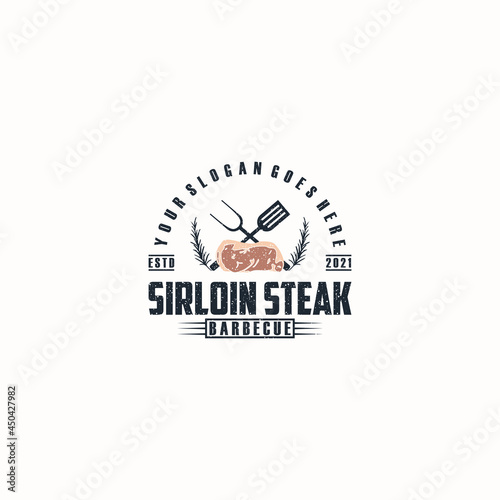 creative sirloin grill logo design with pork element