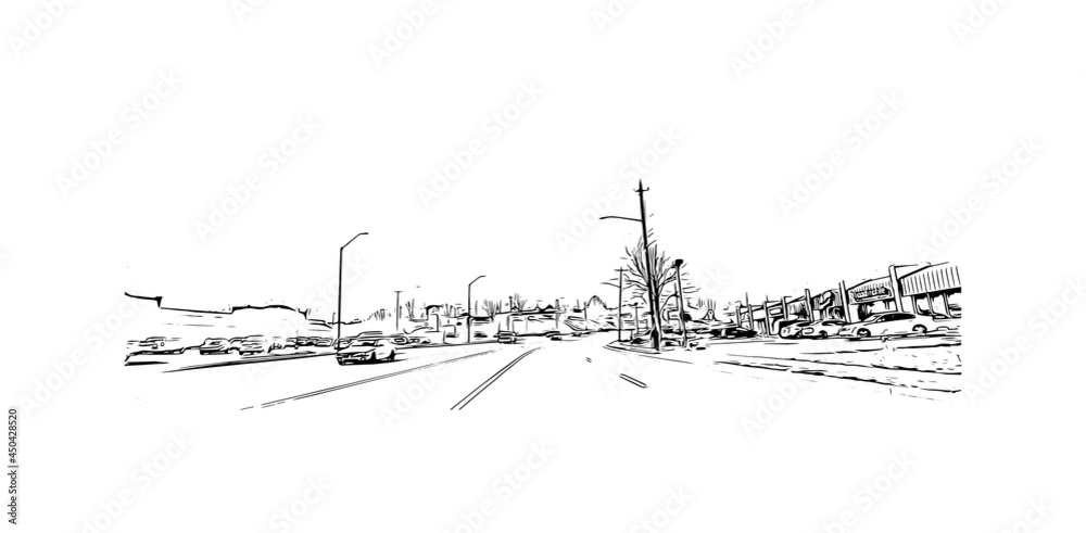 Building view with landmark of Johnson City is in east Tennessee. Hand drawn sketch illustration in vector. Building view with landmark of Johnson City is in east Tennessee. Hand drawn sketch illustration in vector.
