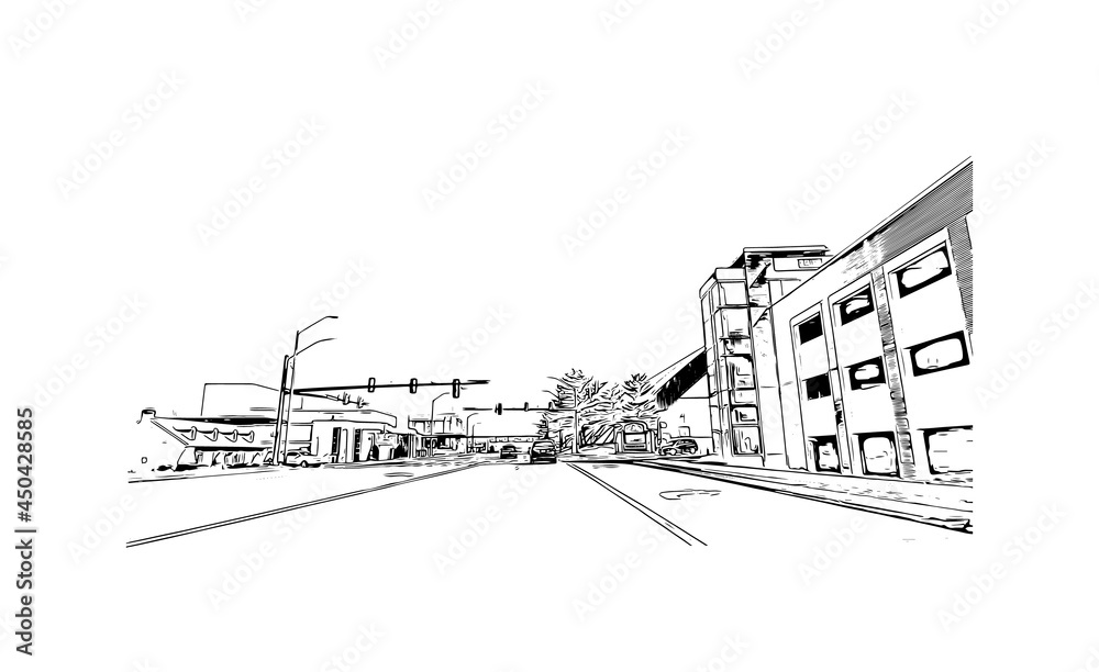 Building view with landmark of Johnson City is in east Tennessee. Hand drawn sketch illustration in vector. Building view with landmark of Johnson City is in east Tennessee. Hand drawn sketch illustration in vector.