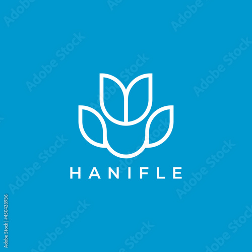 Abstract flower tulip logo icon vector design. Linear premium symbol isolated on blue background
