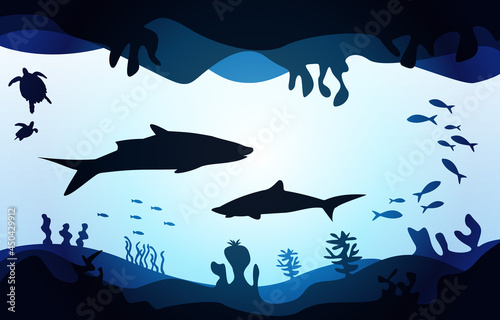 Fototapeta Naklejka Na Ścianę i Meble -  Wildlife Shark Fish Sea Ocean Underwater Aquatic Flat Illustration
