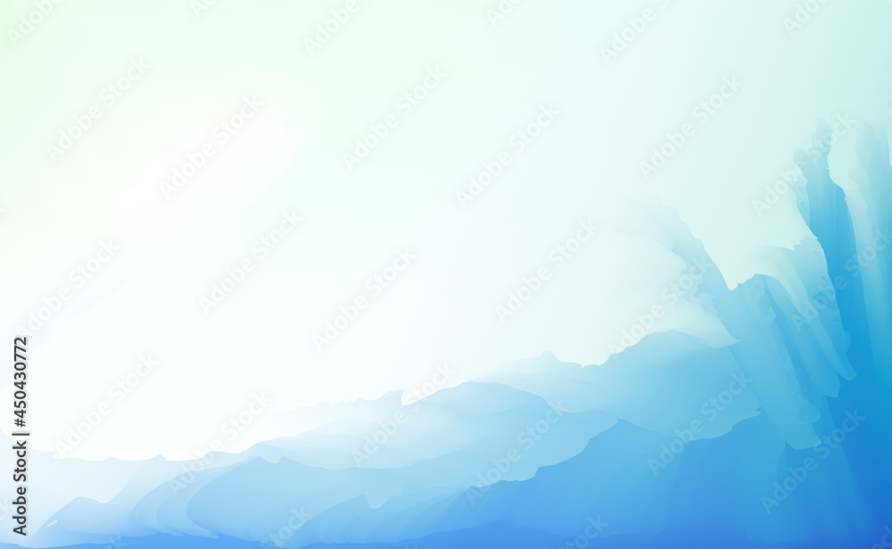 Horizontal abstract vector background in tender blue colors. Blurry seabed landscape. Illustration of calm and peaceful underwater view for wallpaper, banner or poster.