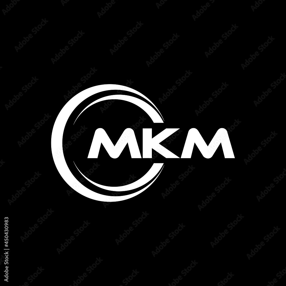 Vetor de MKM letter logo design with black background in illustrator,  vector logo modern alphabet font overlap style. calligraphy designs for  logo, Poster, Invitation, etc. do Stock