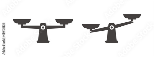Scale of justice line icon vector set. Leaning on one side scale of justice symbol illustration. Unfair law court symbol icon.