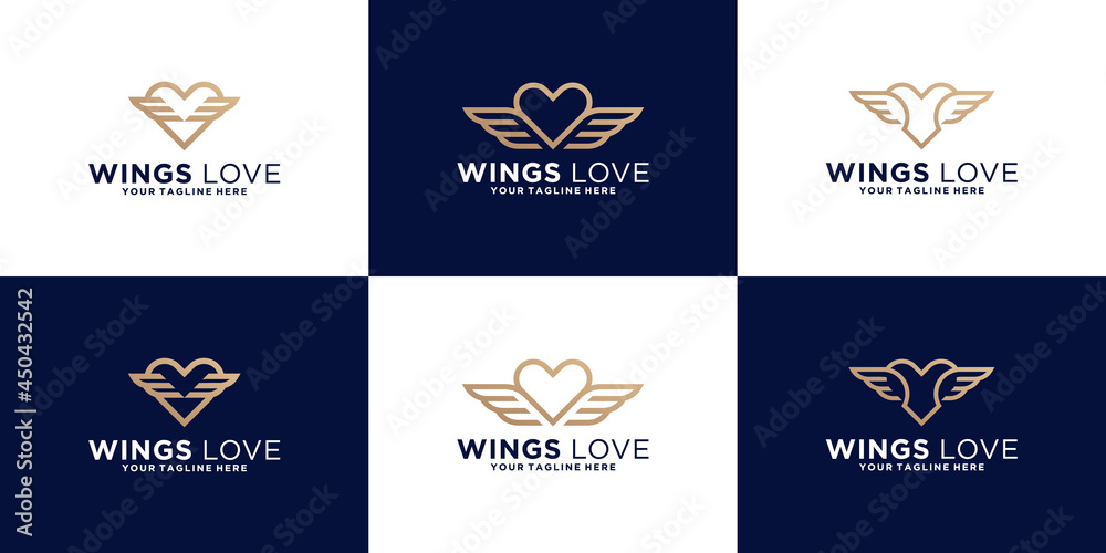 Inspiration collection of winged heart logo design in line style