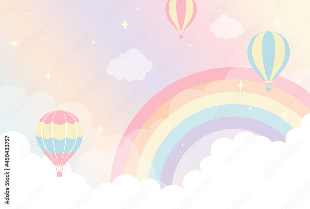 vector background with hot-air balloons and a rainbow in the sky for  banners, cards, flyers, social media wallpapers, etc. Stock Vector | Adobe  Stock