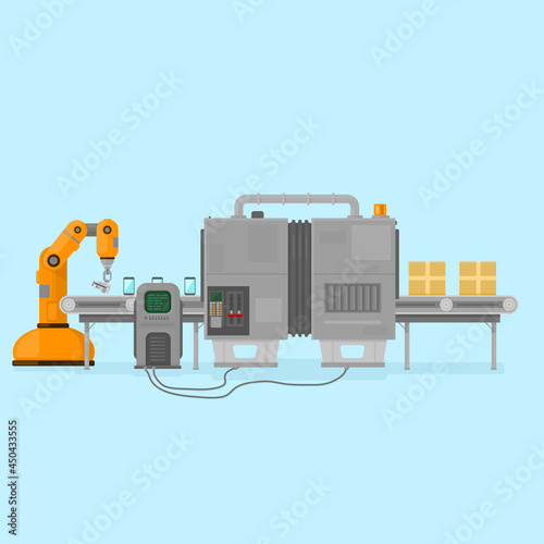 Factory Assembly Line Industrial Flat Vector Illustration