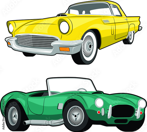 Obraz na plátně Classic Cars Yellow and Green Vector