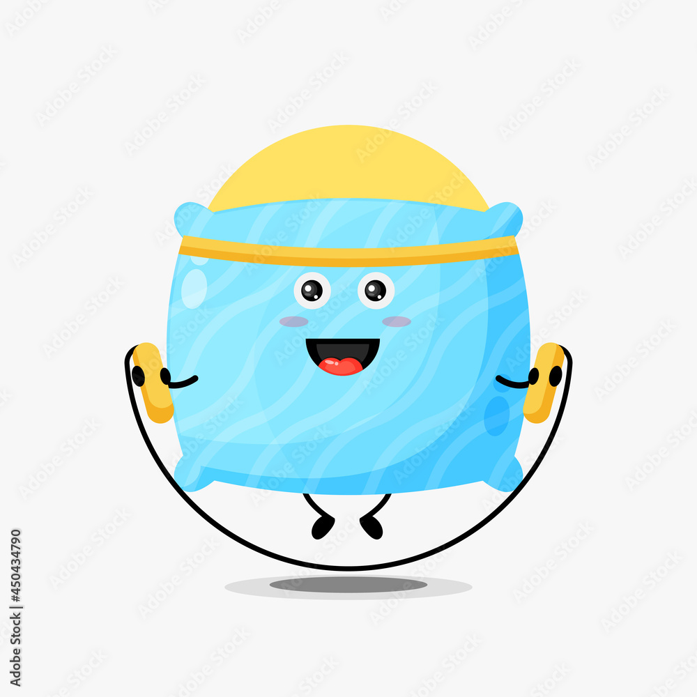 Fototapeta premium Cute pillow character doing jump rope