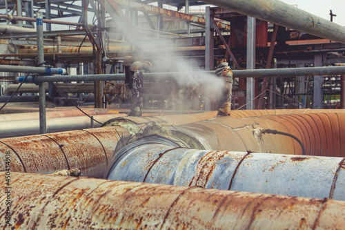 Corrosion rusty through valve tube steam gas leak pipeline