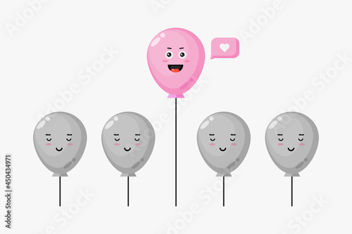 Illustration of standout concept character with colored balloons