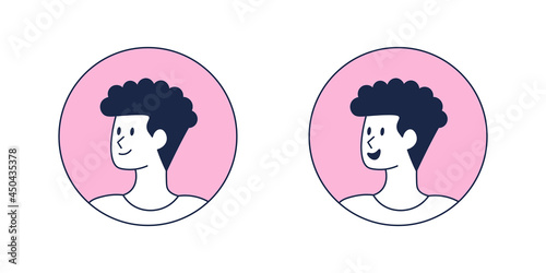 Minimalist Male Avatar - Amazing vector flat icon of a happy man and in minimalist line art style suitable for website, mobile apps, user profile, and illustration in general  - Vector Characters