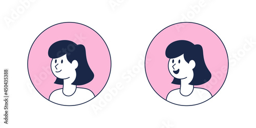Minimalist Female Avatar - Amazing vector flat icon of a happy woman and in minimalist line art style suitable for website, mobile apps, user profile, and illustration in general - Vector Characters
