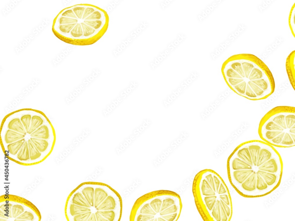 手描き水彩厚塗りの輪切りレモン 右下フレームイラスト Stock Illustration Adobe Stock