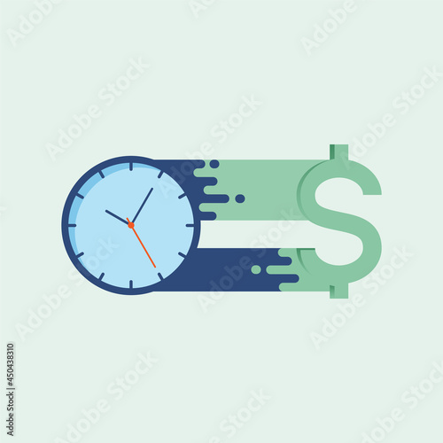 Clock and dollar sign looping relation. Conceptual illustration of time is money. Vector illustration outline flat design style.