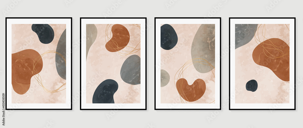 Abstract art background vector. Minimal hand painted watercolor and line art illustration.  Design for wall decoration, wall arts, cover, postcards, brochure. 