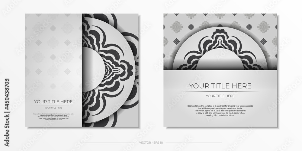 Luxurious Preparing postcards White colors with Indian ornaments. Template for design printable invitation card with mandala patterns.