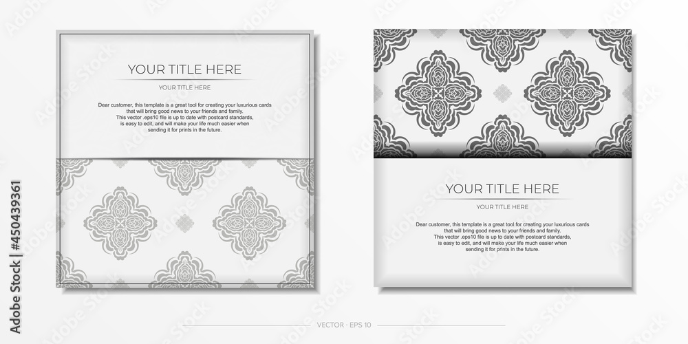 Fototapeta premium postcard White colors with Indian ornament. Invitation card design with mandala patterns.