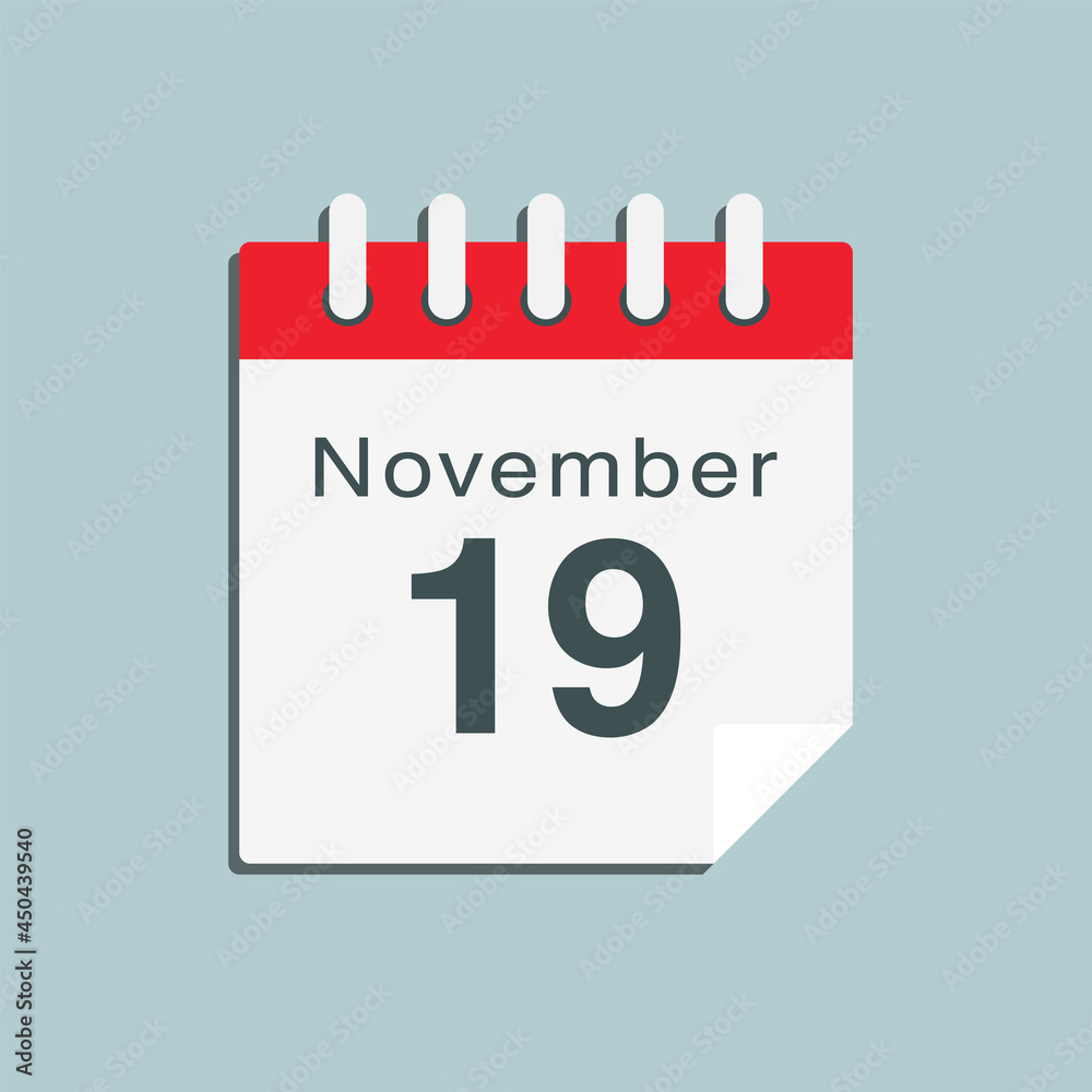 Icon day date 19 November, template calendar page Icon day date 19 November, template calendar page