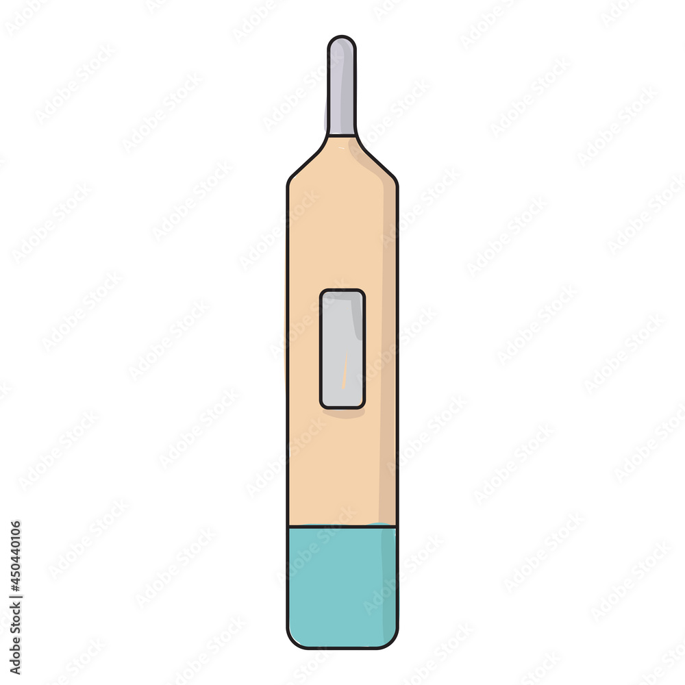 Vector illustration of electronic thermometer. With black outline and color on a white background. Vector illustration of electronic thermometer. With black outline and color on a white background.