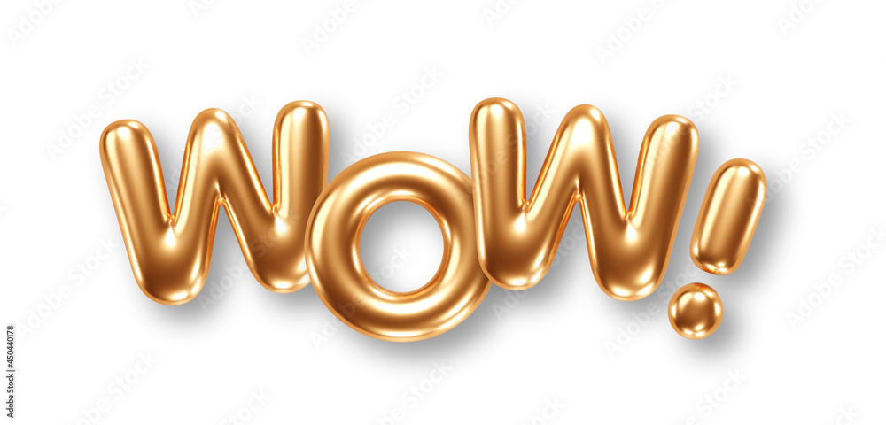 Phrase WOW gold foil balloons isolated on white background. Vector illustration Phrase WOW gold foil balloons isolated on white background. Vector illustration