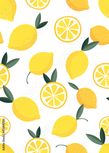 Seamless pattern of Lemon fruit background template. Vector set of lemon element for advertising, packaging design of lemon tea products and fashion design.