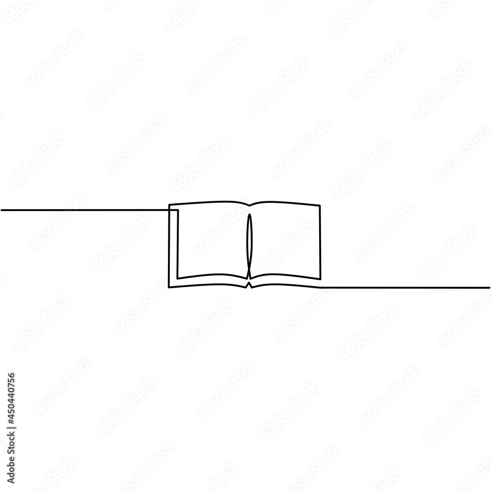 Continuous line drawing of book, object one line, single line art, hand drawn, vector illustration Continuous line drawing of book, object one line, single line art, hand drawn, vector illustration