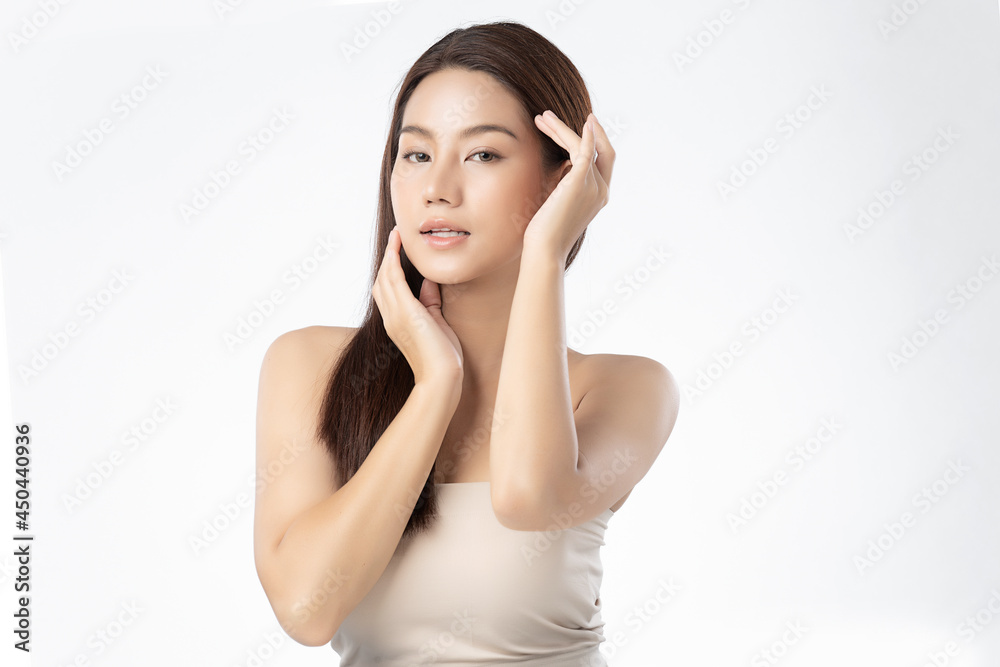 Beautiful young asian woman with clean fresh skin on white background, Face care, Facial treatment, Cosmetology, beauty and spa, Asian women portrait. Beautiful young asian woman with clean fresh skin on white background, Face care, Facial treatment, Cosmetology, beauty and spa, Asian women portrait.