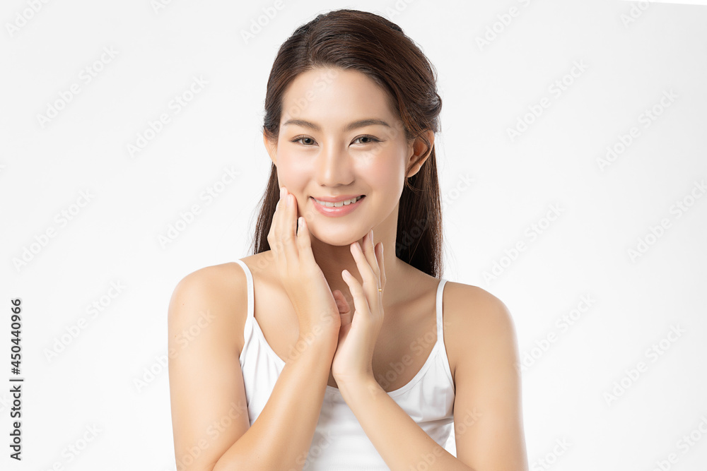 Beautiful young asian woman with clean fresh skin on white background, Face care, Facial treatment, Cosmetology, beauty and spa, Asian women portrait. Beautiful young asian woman with clean fresh skin on white background, Face care, Facial treatment, Cosmetology, beauty and spa, Asian women portrait.