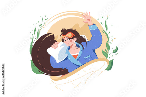 Woman wake up in morning