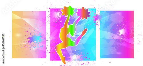 Cheerleading logo design. Colorful sport background. Website Landing Page. Template for apps. Modern geometric. Vector illustration.
