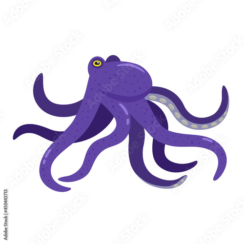 Cute simple minimalistic vector cartoon purple octopus isolated on white background