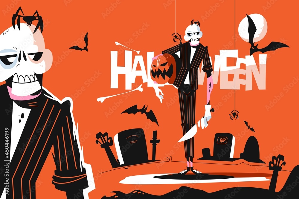 Skeleton dressed in costume Stock Vector | Adobe Stock