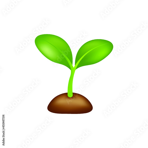 Vector illustration of plant growing from a tree. Plant vector icon illustration design. Small, leafy green seedlings on the ground isolated on white background.