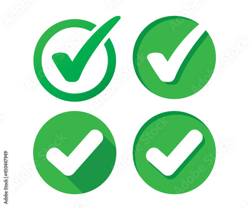 Check mark icon set, right, correct, tick, check-in green icon sign vector illustration.