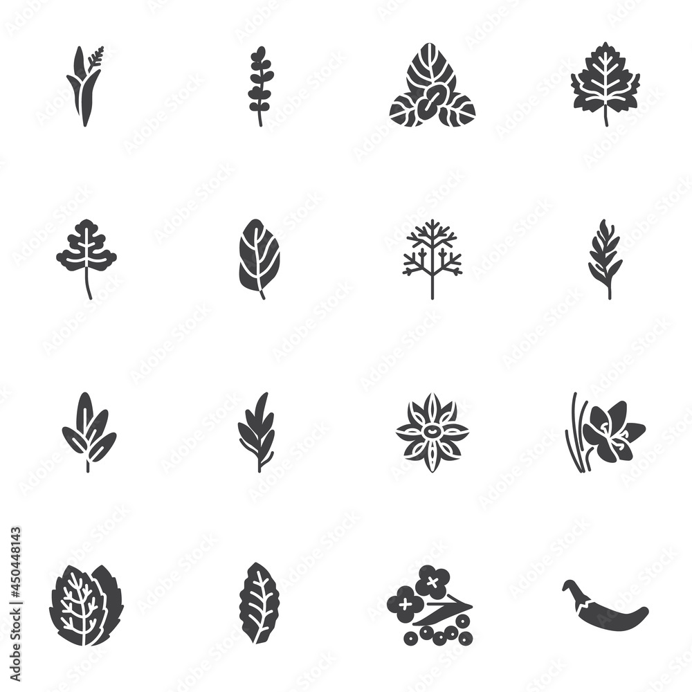 Herbs and spices vector icons set