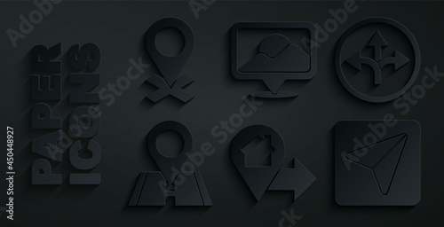 Set Location with house, Road traffic sign, Infographic of city map navigation, and icon. Vector