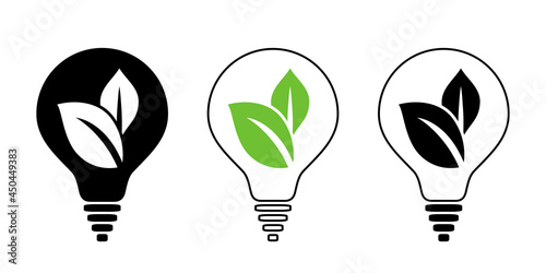 Light Bulb With Green Leaf Icon, Green Electrical Energy Symbol