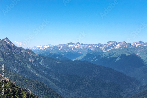 snowy peaks in the caucasus mountains, mountain landscape