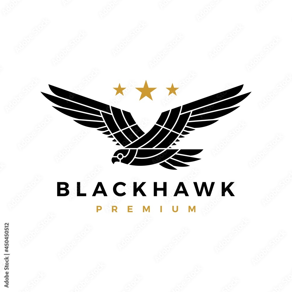 Obraz premium black hawk eagle flying roar star logo vector icon illustration