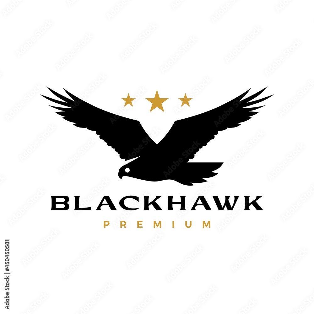 Obraz premium black hawk eagle flying roar star logo vector icon illustration