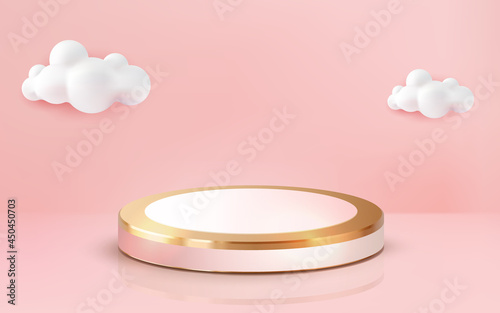 realistic 3d luxury gold pink pastel podium golden stage on pink background