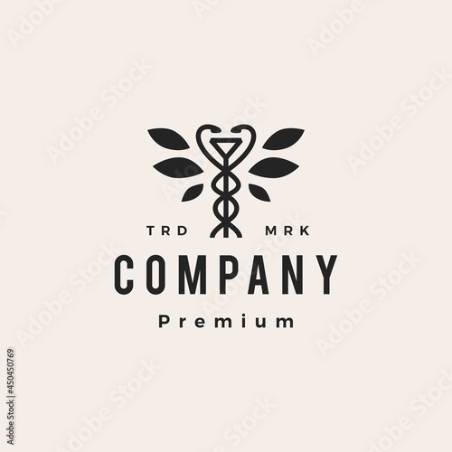 hygiea bowl caduceus leaf tree medical pharmacy hipster vintage logo vector icon illustration