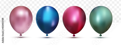realistic Colorfull chrome helium balloons  collection set on white transparent background